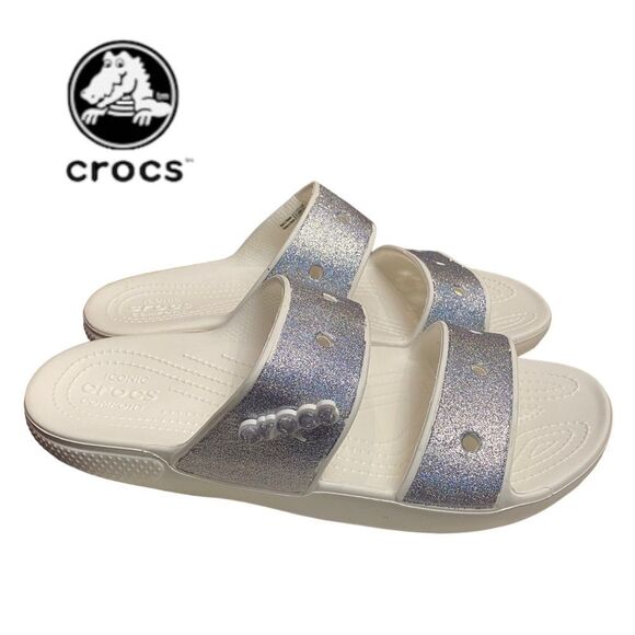 CROCS Silver and White Sandals with Chunky Sole - Picture 2 of 6